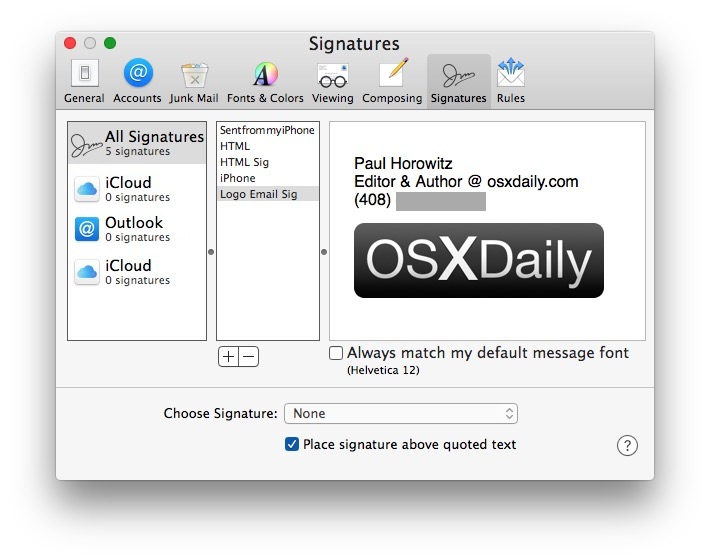 setting up a signature in outlook for mac
